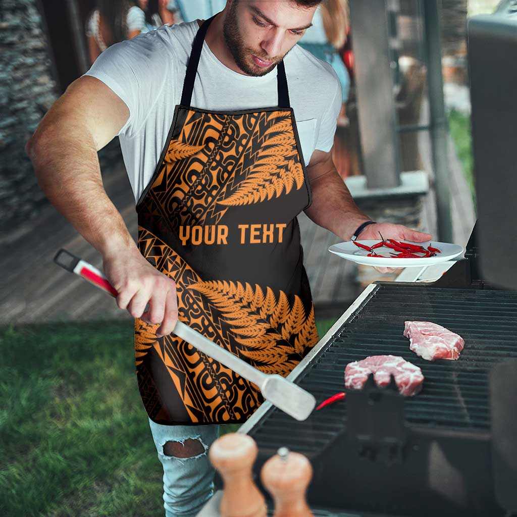 New Zealand Rugby Pacific Personalised Apron All Gold Maori Pasifika Fern Pattern - Aussie Hoodie