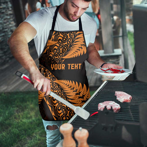 New Zealand Rugby Pacific Personalised Apron All Gold Maori Pasifika Fern Pattern - Aussie Hoodie