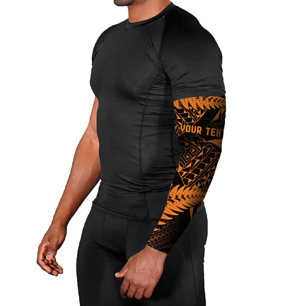 New Zealand Rugby Pacific Personalised Arm Sleeves All Gold Maori Pasifika Fern Pattern - Aussie Hoodie