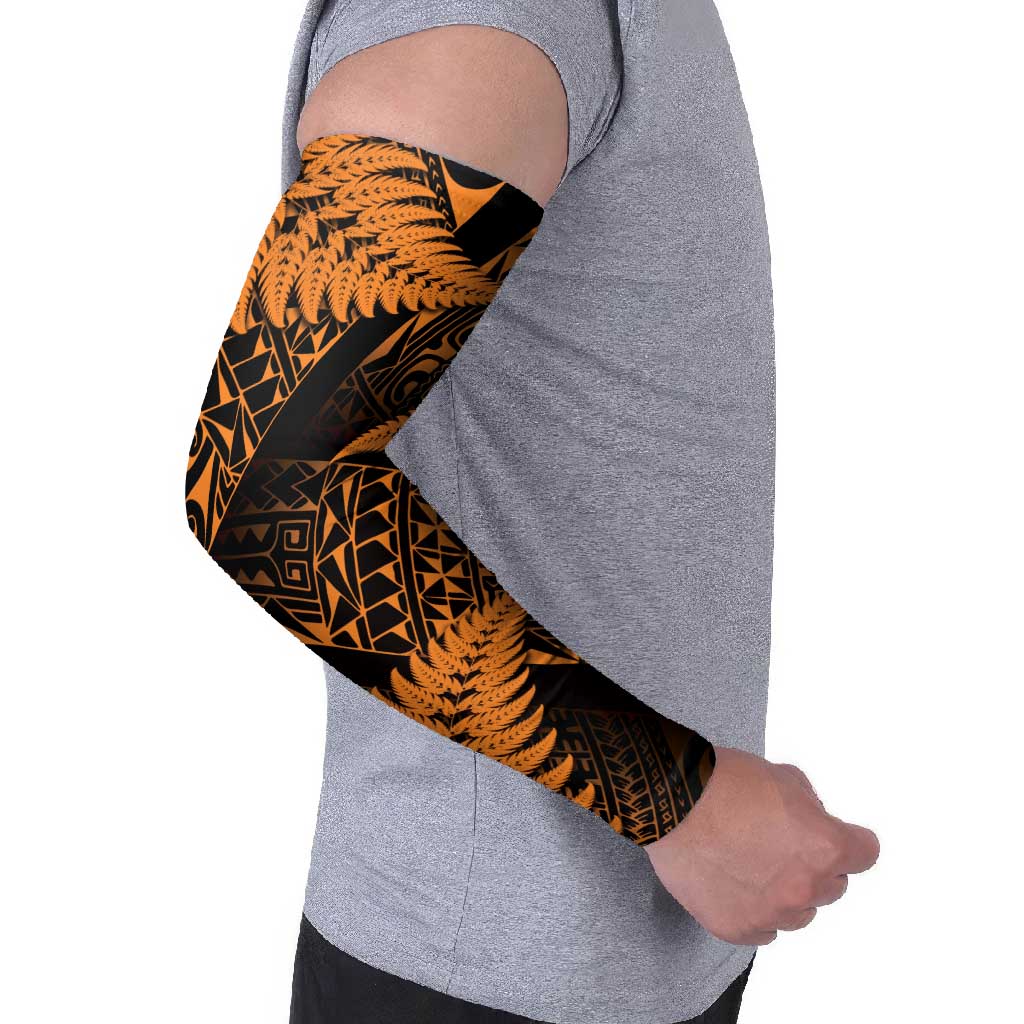 New Zealand Rugby Pacific Personalised Arm Sleeves All Gold Maori Pasifika Fern Pattern - Aussie Hoodie