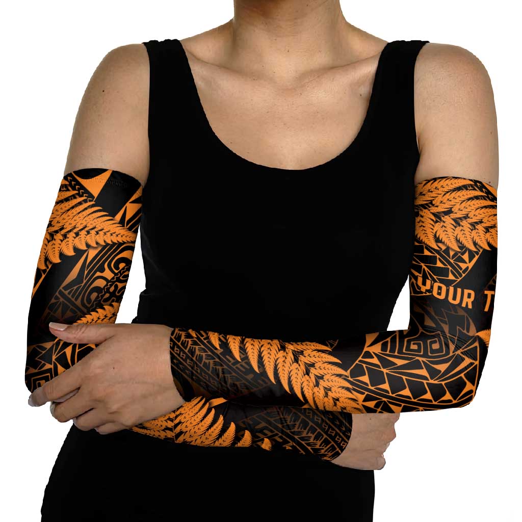 New Zealand Rugby Pacific Personalised Arm Sleeves All Gold Maori Pasifika Fern Pattern - Aussie Hoodie