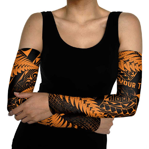New Zealand Rugby Pacific Personalised Arm Sleeves All Gold Maori Pasifika Fern Pattern - Aussie Hoodie
