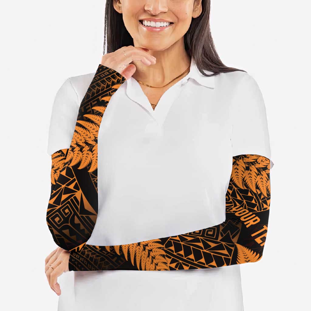 New Zealand Rugby Pacific Personalised Arm Sleeves All Gold Maori Pasifika Fern Pattern - Aussie Hoodie