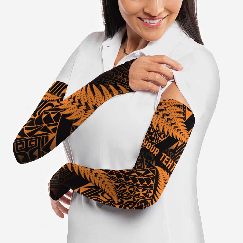 New Zealand Rugby Pacific Personalised Arm Sleeves All Gold Maori Pasifika Fern Pattern - Aussie Hoodie