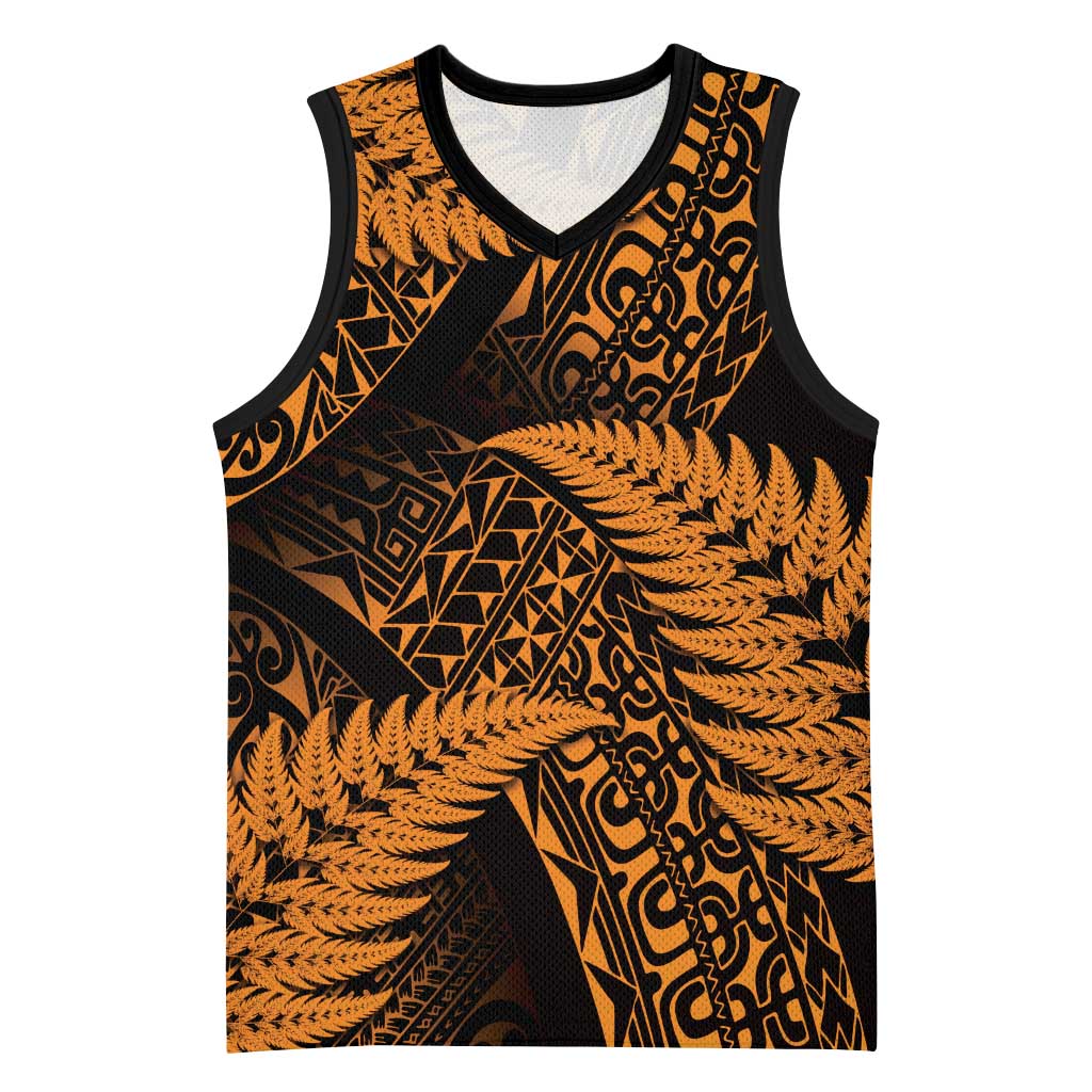 New Zealand Rugby Pacific Personalised Basketball Jersey All Gold Maori Pasifika Fern Pattern - Aussie Hoodie