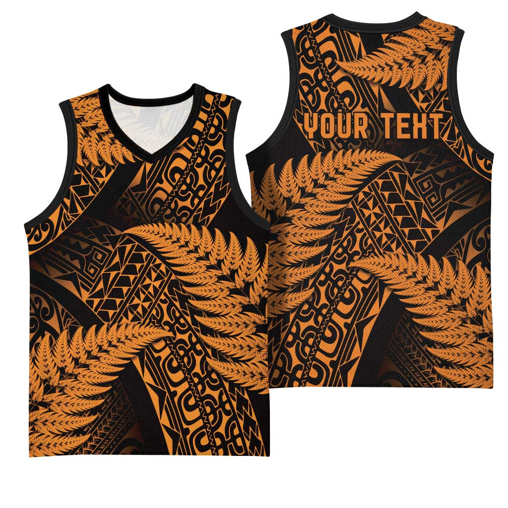 New Zealand Rugby Pacific Personalised Basketball Jersey All Gold Maori Pasifika Fern Pattern - Aussie Hoodie
