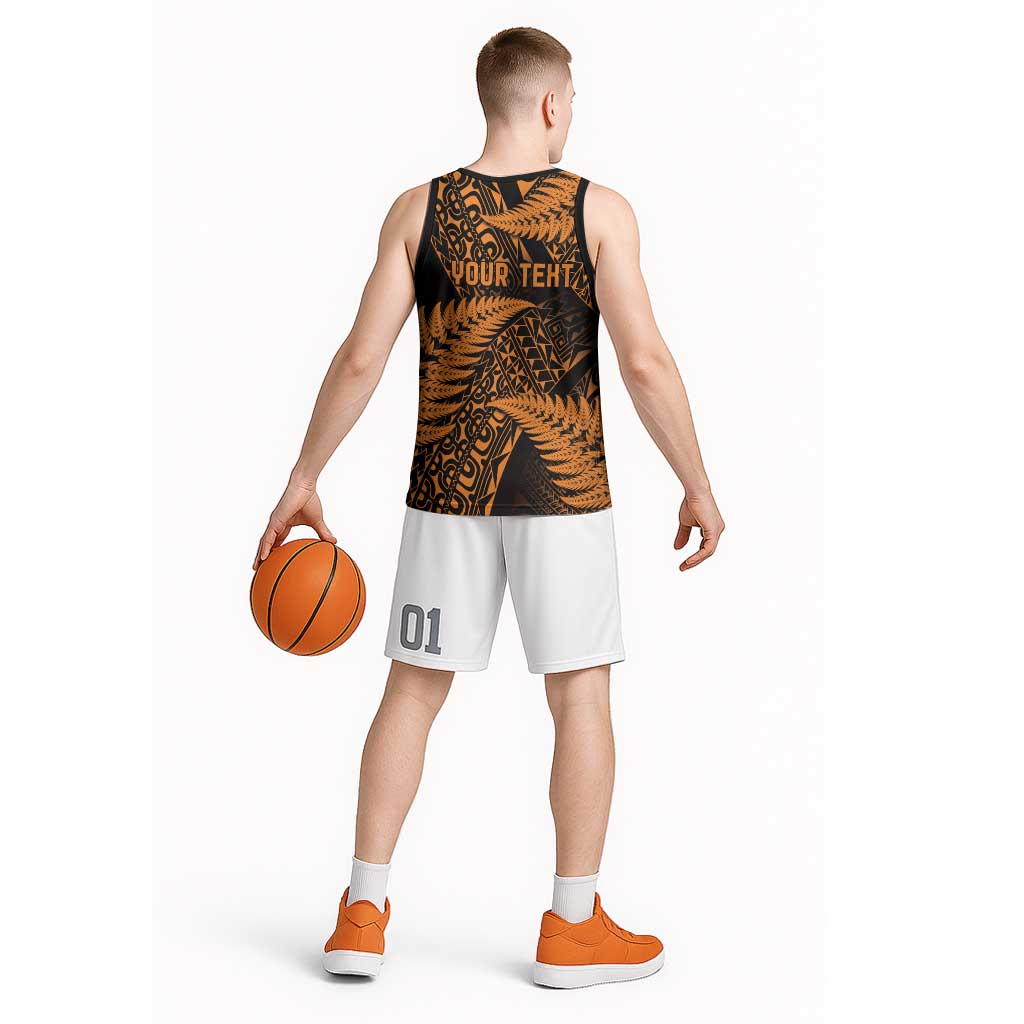 New Zealand Rugby Pacific Personalised Basketball Jersey All Gold Maori Pasifika Fern Pattern - Aussie Hoodie