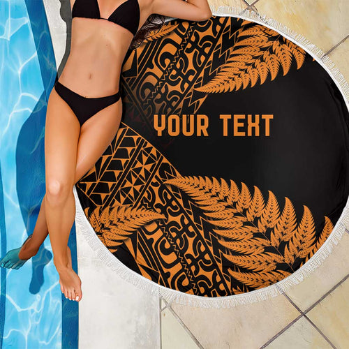 New Zealand Rugby Pacific Personalised Beach Blanket All Gold Maori Pasifika Fern Pattern