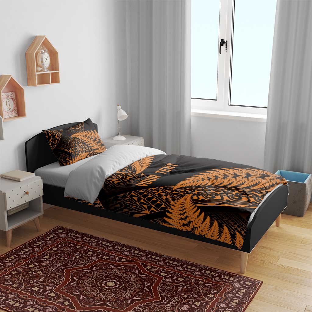 New Zealand Rugby Pacific Personalised Bedding Set All Gold Maori Pasifika Fern Pattern
