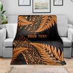 New Zealand Rugby Pacific Personalised Blanket All Gold Maori Pasifika Fern Pattern