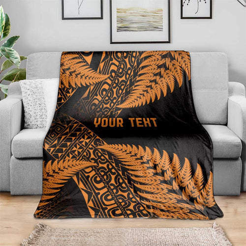 New Zealand Rugby Pacific Personalised Blanket All Gold Maori Pasifika Fern Pattern