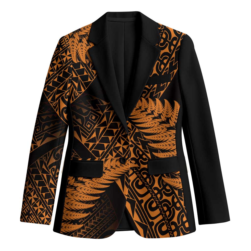 New Zealand Rugby Pacific Personalised Blazer All Gold Maori Pasifika Fern Pattern - Aussie Hoodie