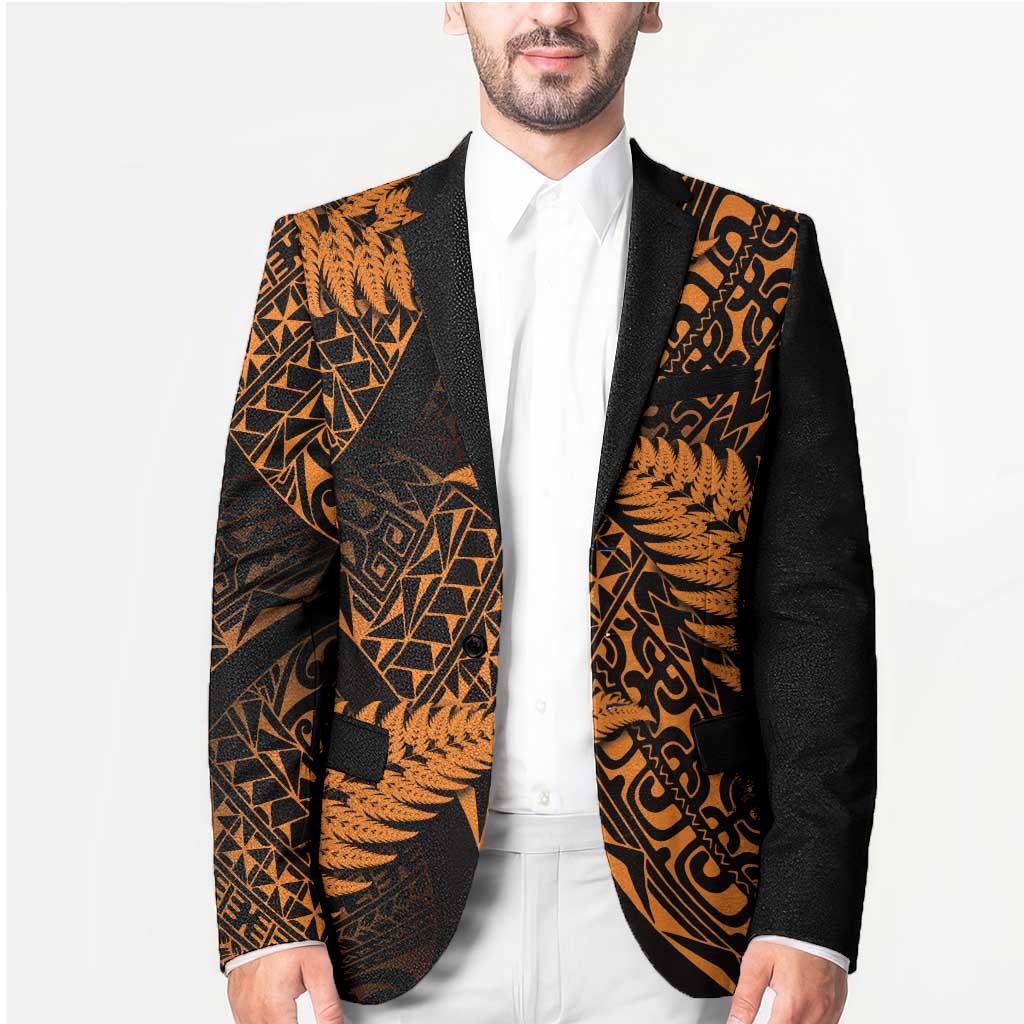 New Zealand Rugby Pacific Personalised Blazer All Gold Maori Pasifika Fern Pattern - Aussie Hoodie
