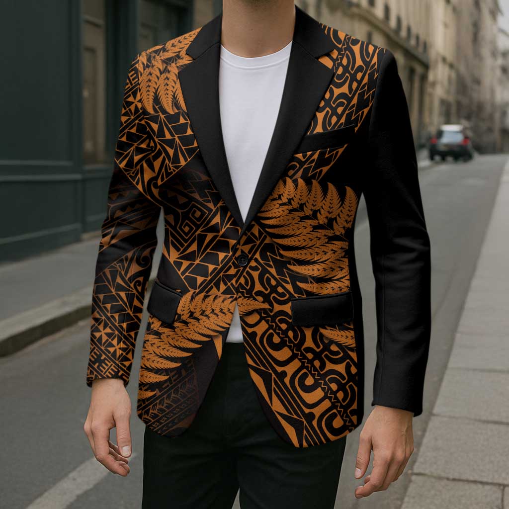 New Zealand Rugby Pacific Personalised Blazer All Gold Maori Pasifika Fern Pattern - Aussie Hoodie