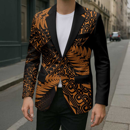 New Zealand Rugby Pacific Personalised Blazer All Gold Maori Pasifika Fern Pattern - Aussie Hoodie