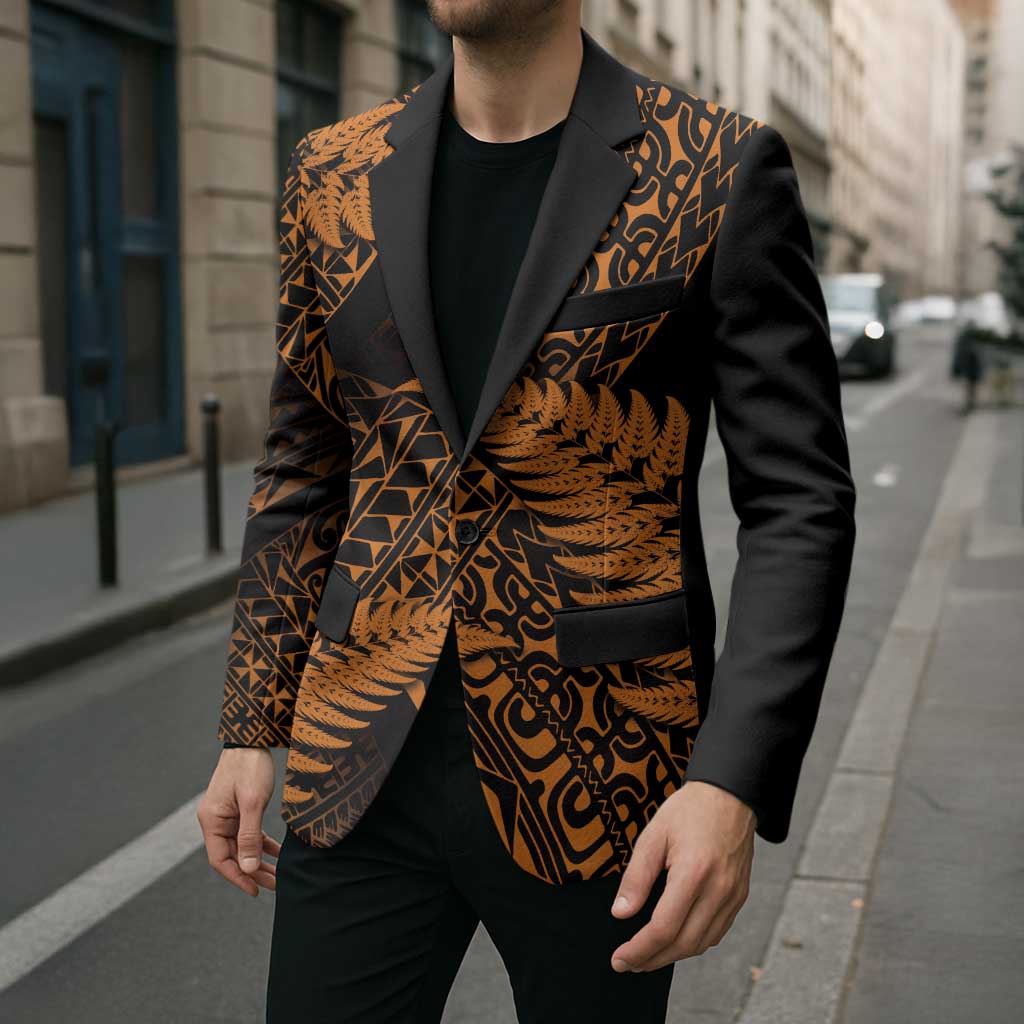 New Zealand Rugby Pacific Personalised Blazer All Gold Maori Pasifika Fern Pattern - Aussie Hoodie