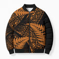 New Zealand Rugby Pacific Personalised Bomber Puffer Jacket All Gold Maori Pasifika Fern Pattern - Aussie Hoodie