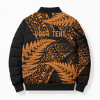 New Zealand Rugby Pacific Personalised Bomber Puffer Jacket All Gold Maori Pasifika Fern Pattern - Aussie Hoodie