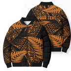 New Zealand Rugby Pacific Personalised Bomber Puffer Jacket All Gold Maori Pasifika Fern Pattern - Aussie Hoodie