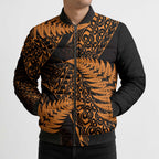 New Zealand Rugby Pacific Personalised Bomber Puffer Jacket All Gold Maori Pasifika Fern Pattern - Aussie Hoodie