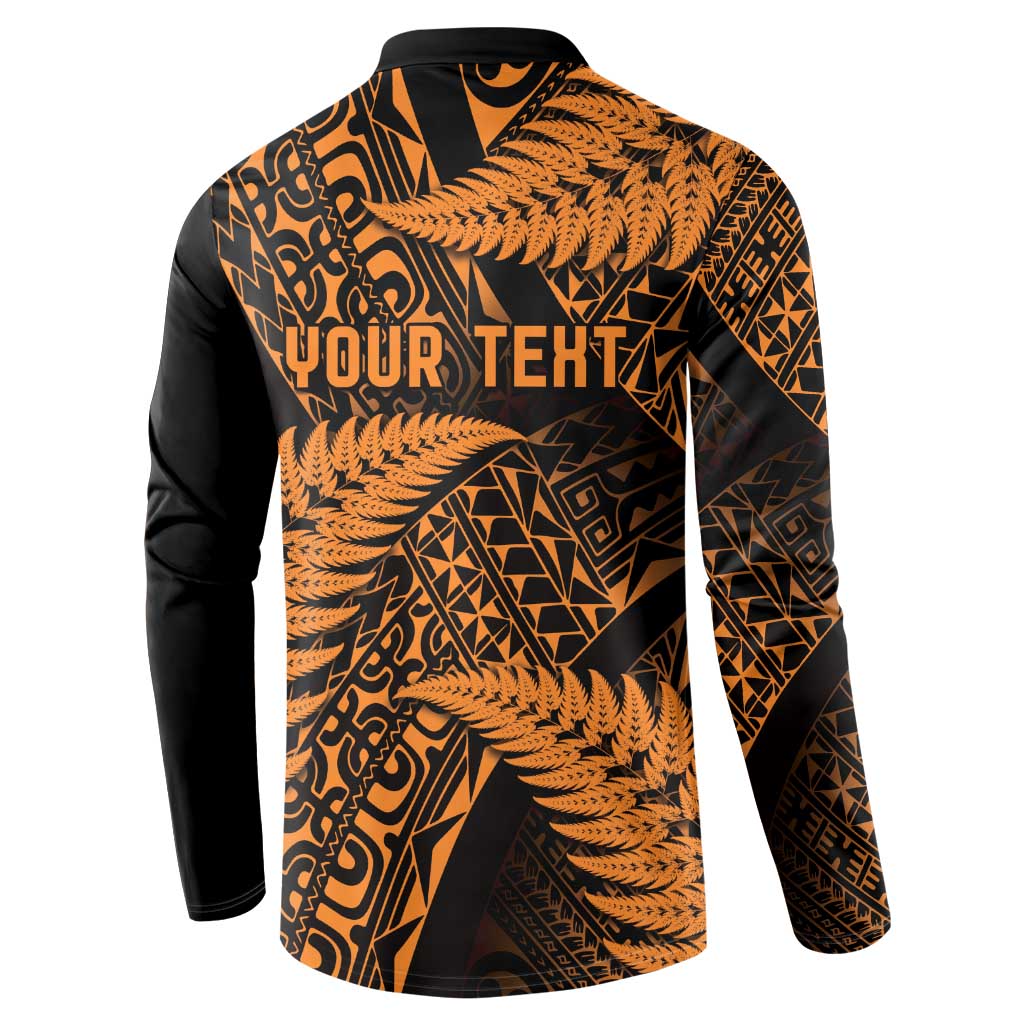 New Zealand Rugby Pacific Personalised Button Sweatshirt All Gold Maori Pasifika Fern Pattern