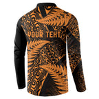New Zealand Rugby Pacific Personalised Button Sweatshirt All Gold Maori Pasifika Fern Pattern