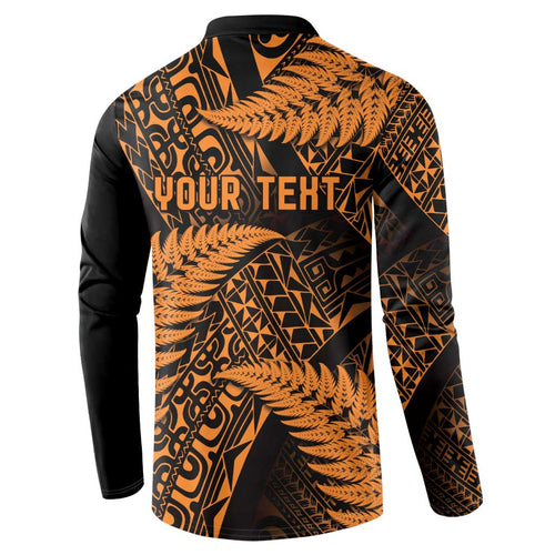 New Zealand Rugby Pacific Personalised Button Sweatshirt All Gold Maori Pasifika Fern Pattern