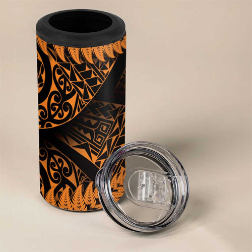 New Zealand Rugby Pacific Personalised 4 in 1 Can Cooler Tumbler All Gold Maori Pasifika Fern Pattern