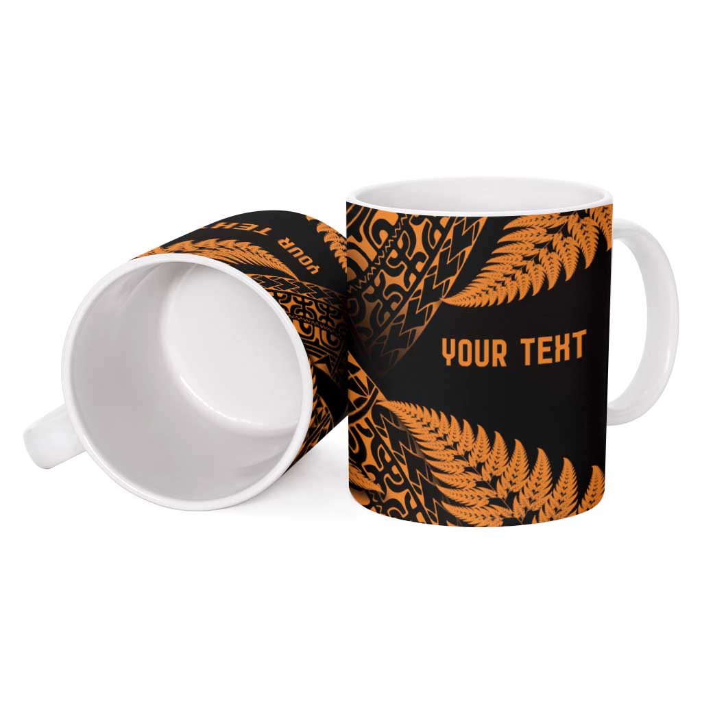 New Zealand Rugby Pacific Personalised Ceramic Mug All Gold Maori Pasifika Fern Pattern - Aussie Hoodie