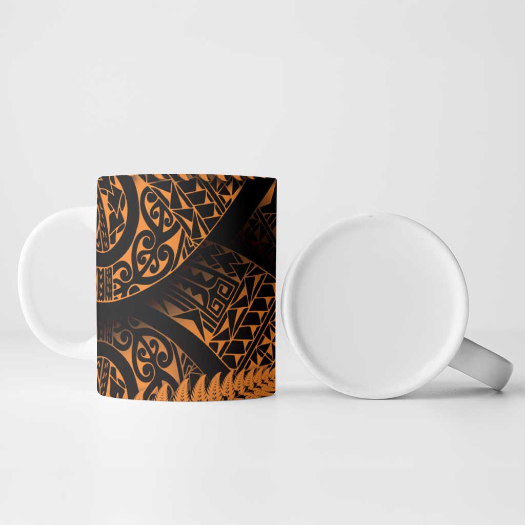 New Zealand Rugby Pacific Personalised Ceramic Mug All Gold Maori Pasifika Fern Pattern - Aussie Hoodie