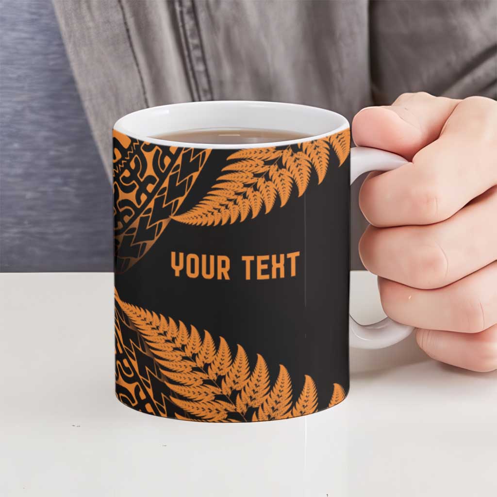 New Zealand Rugby Pacific Personalised Ceramic Mug All Gold Maori Pasifika Fern Pattern - Aussie Hoodie