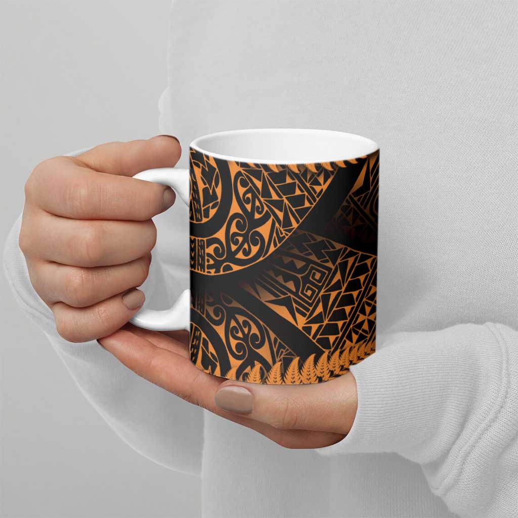 New Zealand Rugby Pacific Personalised Ceramic Mug All Gold Maori Pasifika Fern Pattern - Aussie Hoodie