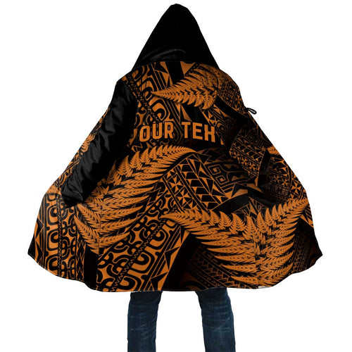 New Zealand Rugby Pacific Personalised Cloak All Gold Maori Pasifika Fern Pattern - Aussie Hoodie