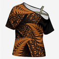New Zealand Rugby Pacific Personalised Cross Shoulder Shirt All Gold Maori Pasifika Fern Pattern - Aussie Hoodie