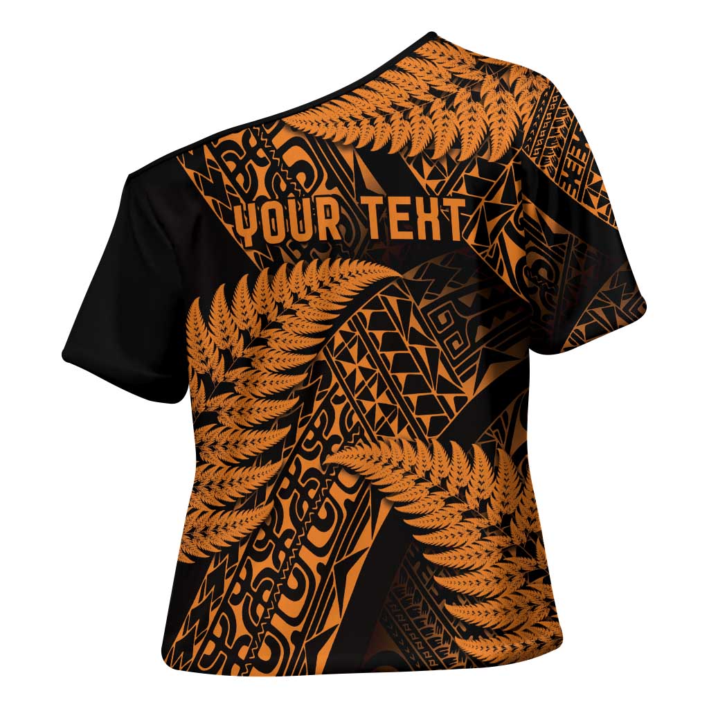 New Zealand Rugby Pacific Personalised Cross Shoulder Shirt All Gold Maori Pasifika Fern Pattern - Aussie Hoodie