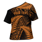 New Zealand Rugby Pacific Personalised Cross Shoulder Shirt All Gold Maori Pasifika Fern Pattern - Aussie Hoodie
