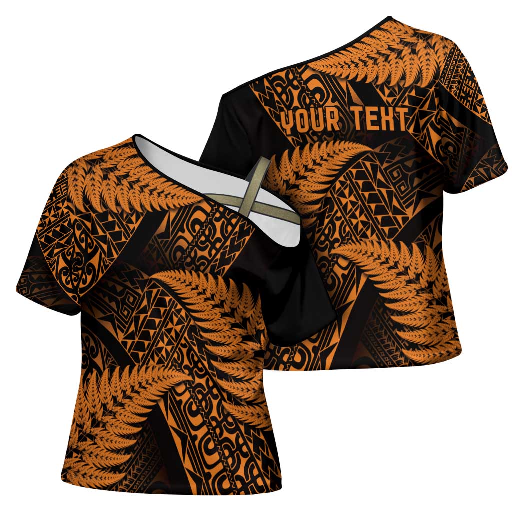 New Zealand Rugby Pacific Personalised Cross Shoulder Shirt All Gold Maori Pasifika Fern Pattern - Aussie Hoodie
