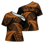 New Zealand Rugby Pacific Personalised Cross Shoulder Shirt All Gold Maori Pasifika Fern Pattern - Aussie Hoodie