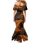 New Zealand Rugby Pacific Personalised Family Matching Mermaid Dress and Hawaiian Shirt All Gold Maori Pasifika Fern Pattern