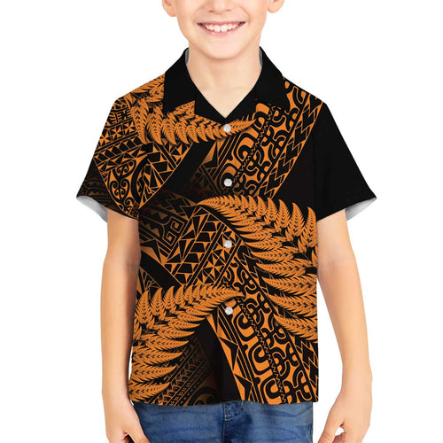 New Zealand Rugby Pacific Personalised Family Matching Off The Shoulder Long Sleeve Dress and Hawaiian Shirt All Gold Maori Pasifika Fern Pattern