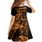 New Zealand Rugby Pacific Personalised Family Matching Off Shoulder Maxi Dress and Hawaiian Shirt All Gold Maori Pasifika Fern Pattern