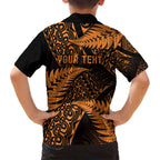 New Zealand Rugby Pacific Personalised Family Matching Off Shoulder Short Dress and Hawaiian Shirt All Gold Maori Pasifika Fern Pattern