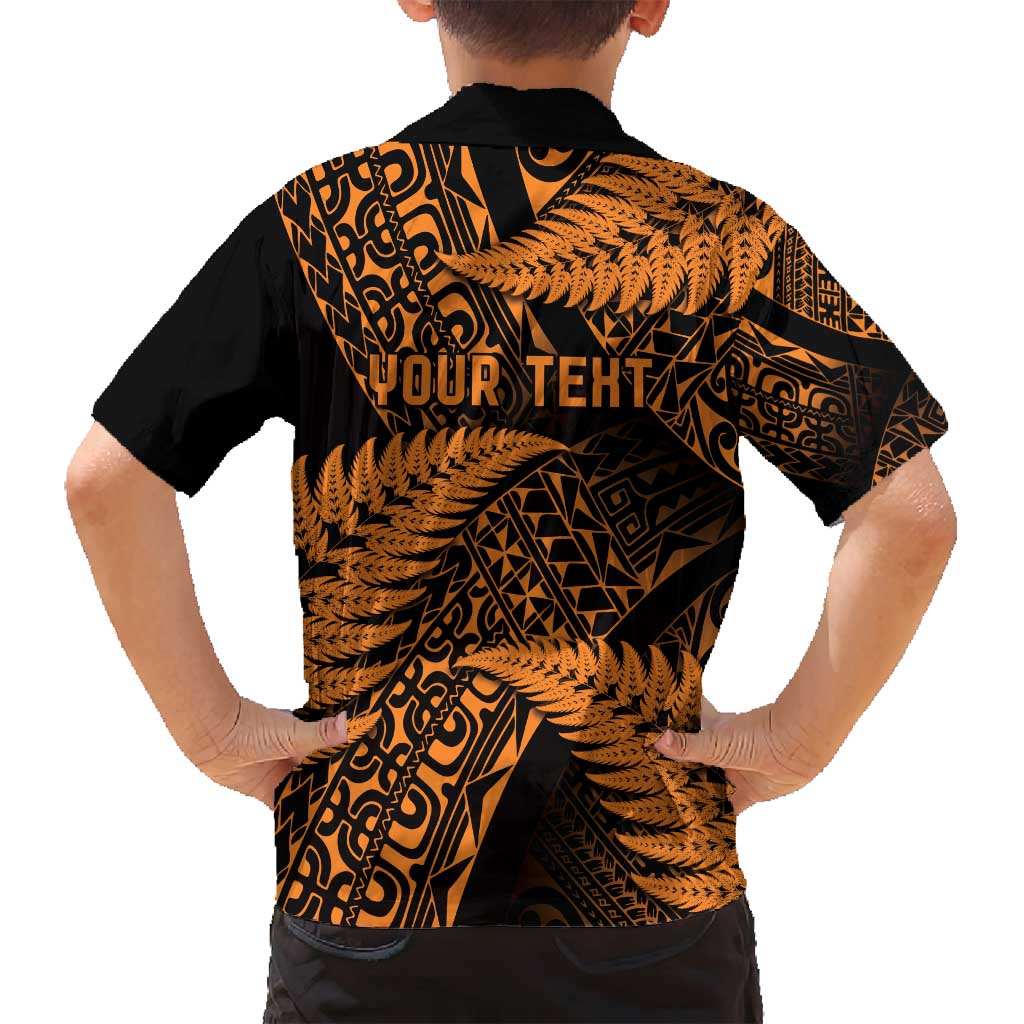 New Zealand Rugby Pacific Personalised Family Matching Puletasi and Hawaiian Shirt All Gold Maori Pasifika Fern Pattern
