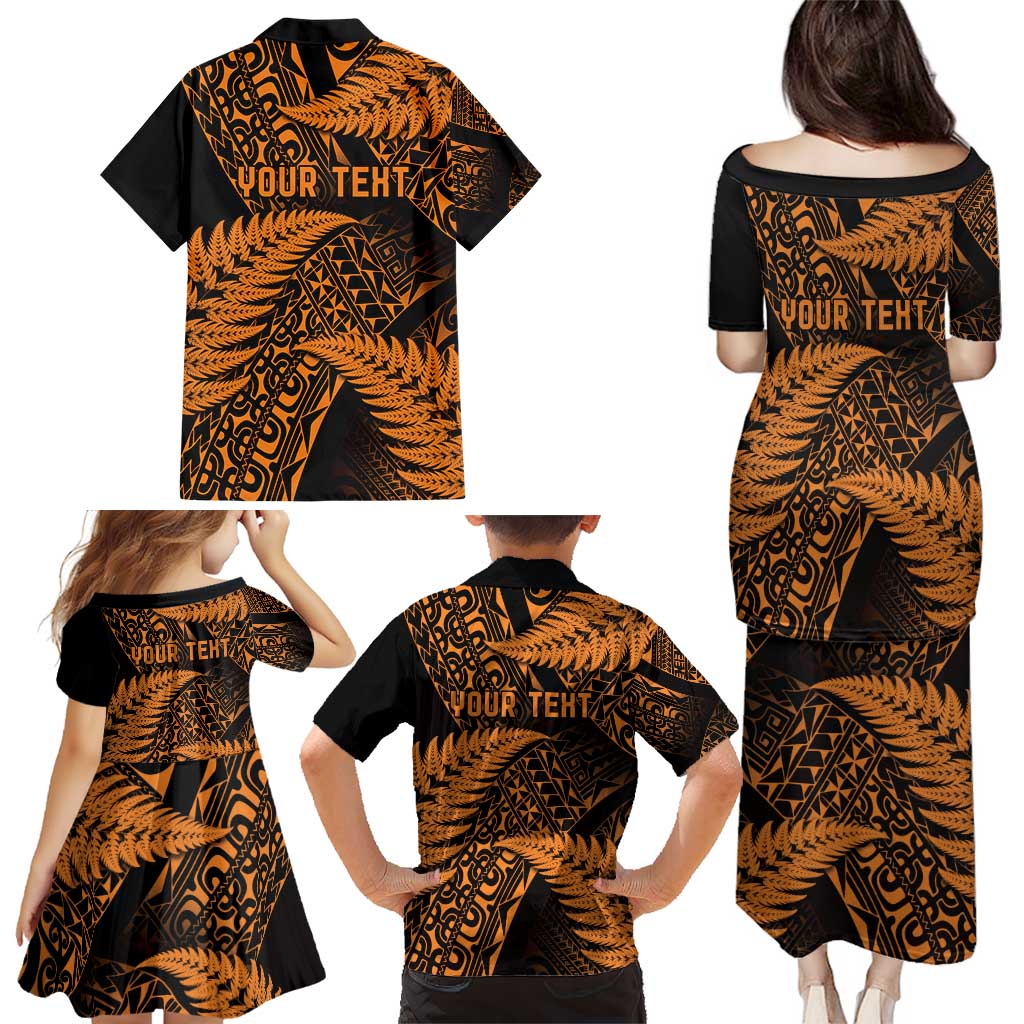 New Zealand Rugby Pacific Personalised Family Matching Puletasi and Hawaiian Shirt All Gold Maori Pasifika Fern Pattern