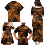 New Zealand Rugby Pacific Personalised Family Matching Puletasi and Hawaiian Shirt All Gold Maori Pasifika Fern Pattern