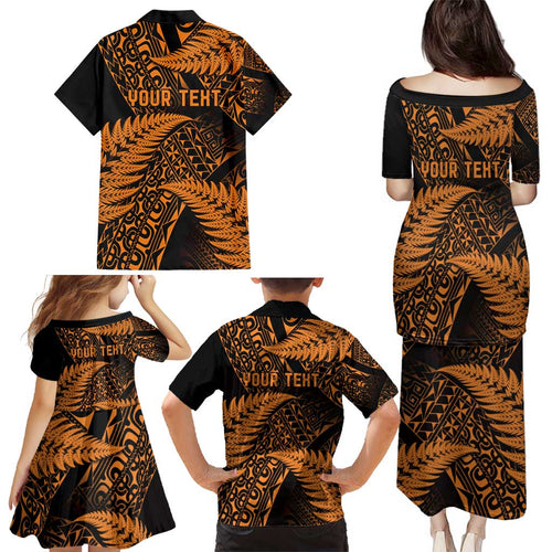 New Zealand Rugby Pacific Personalised Family Matching Puletasi and Hawaiian Shirt All Gold Maori Pasifika Fern Pattern
