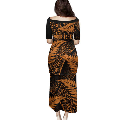 New Zealand Rugby Pacific Personalised Family Matching Puletasi and Hawaiian Shirt All Gold Maori Pasifika Fern Pattern