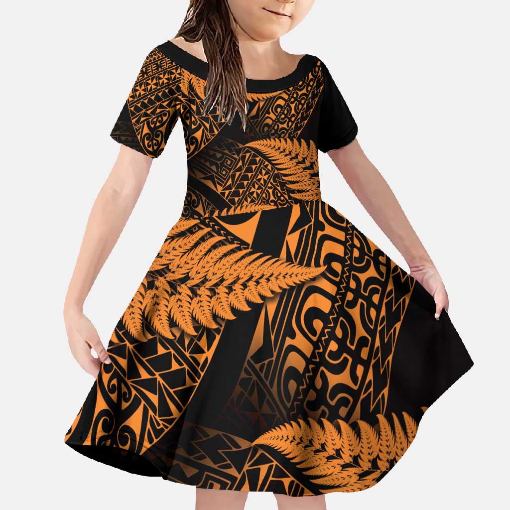 New Zealand Rugby Pacific Personalised Family Matching Summer Maxi Dress and Hawaiian Shirt All Gold Maori Pasifika Fern Pattern