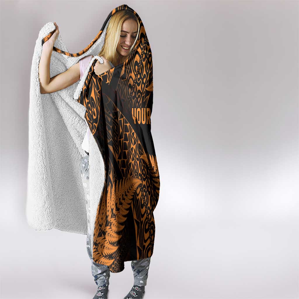 New Zealand Rugby Pacific Personalised Hooded Blanket All Gold Maori Pasifika Fern Pattern