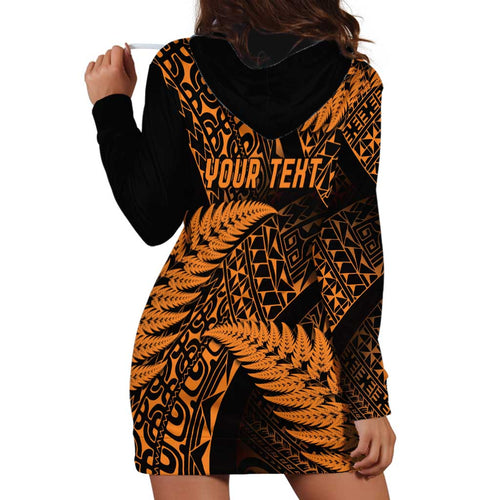 New Zealand Rugby Pacific Personalised Hoodie Dress All Gold Maori Pasifika Fern Pattern